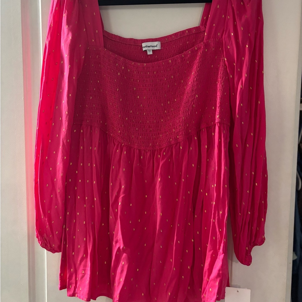 Motherhood Pink Smocked Tunic Relaxed Fit